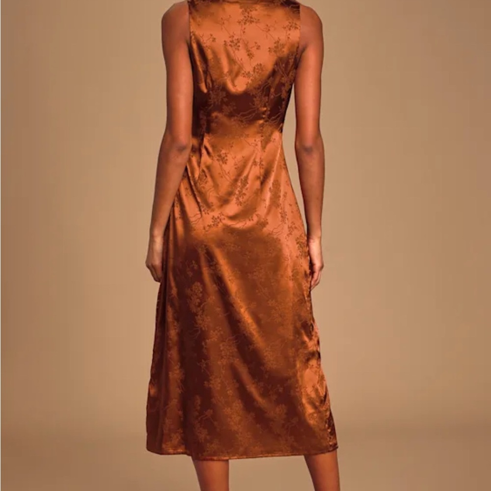 Elegant Brown Satin Slip Dress - Picture 3 of 7